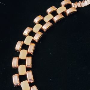 Copper and Enamel Ladder Link Bracelet  Blush Pink Mid-century